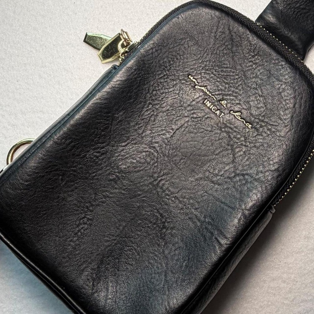 Inicat Womens Black Leather Crossbody Sling Bag Textured Embossed Chest Pack